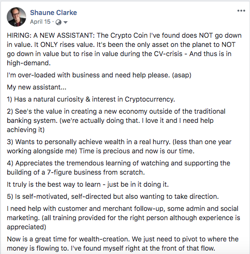 Shaune Clarke TPR cryptocurrency