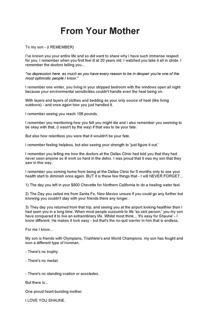 Bev Lloyd letter of respect to Shaune Clarke.